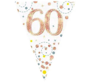 Happy 60th Birthday Rose Gold Sparkling Fizz Party Vlaggenlijn