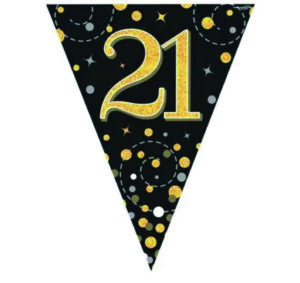 Happy 21th Birthday Black Sparkling Fizz Party Vlaggenlijn