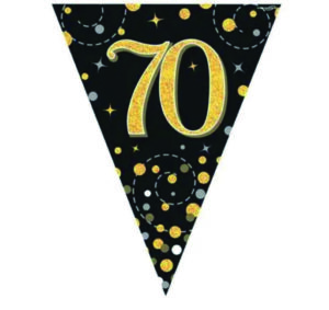 Happy 70th Birthday Black Sparkling Fizz Party Vlaggenlijn